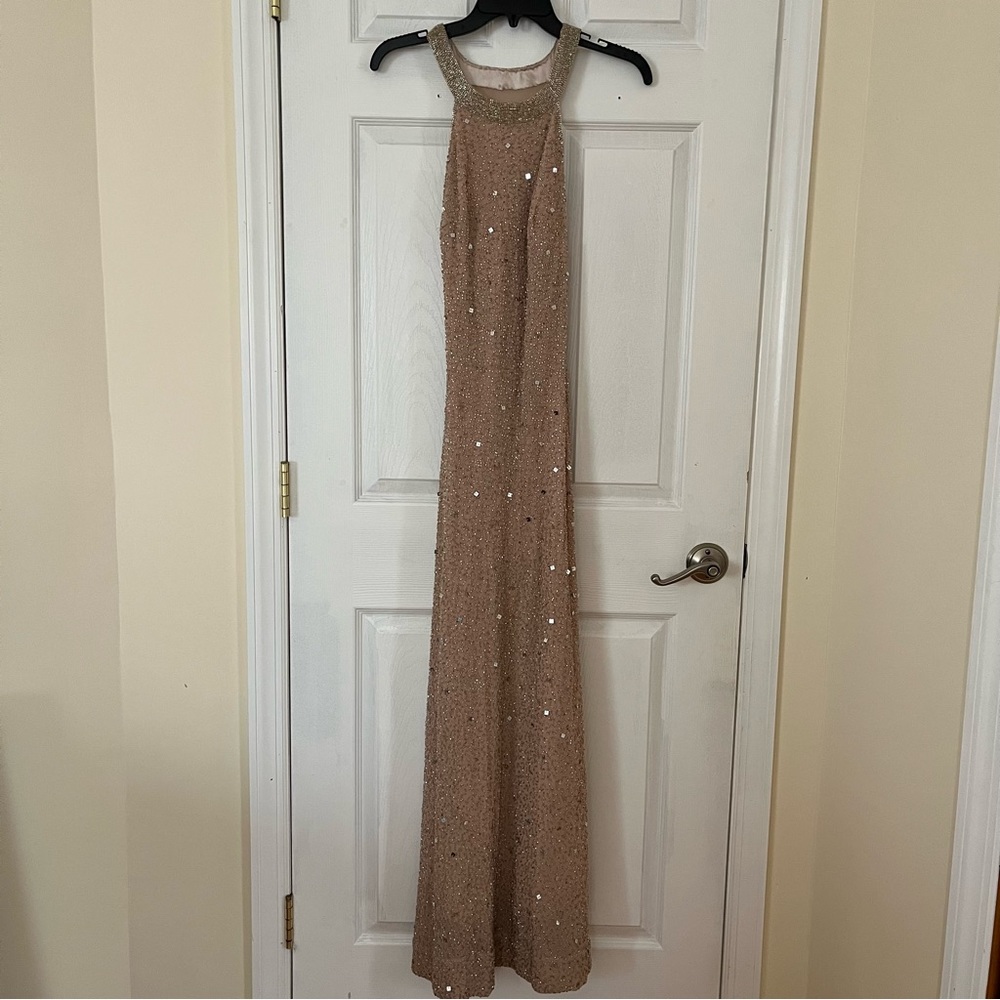 Beige Beaded Prom Dress